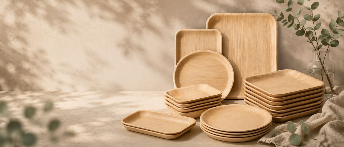 Supplied image of stacked palm-leaf plates